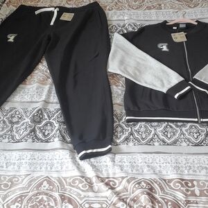 Puma Women's Black and Gray Zip Jacket with Matching Joggers